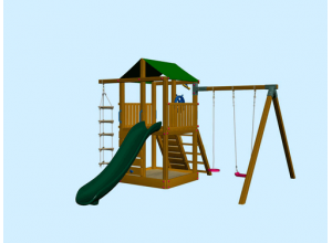 Детская игровая площадка с двухэтажным домиком, горкой и песочницей MD_006